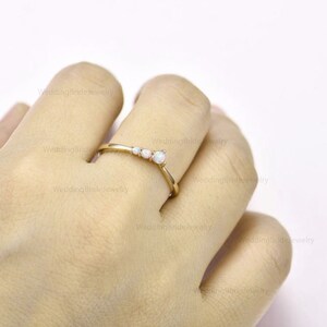 14K Solid Yellow Gold Natural Opal Gemstone Chevron Shape Engagement Ring Minimalist Jewelry Anniversary Proposal Christmas Gift Ring