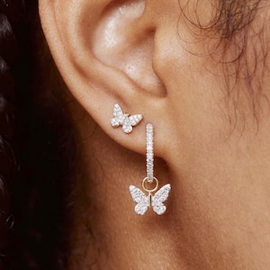 0.26 Ct Natural Diamond Butterfly Studs Earring, 14k Gold Pave SI Clarity, G_H Color Vintage Excellent Cut Diamond Butterfly Studs Earrings