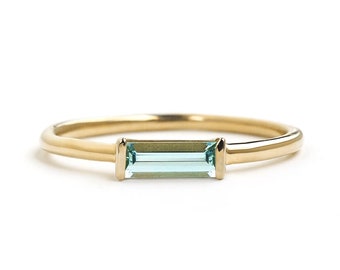 Genuine Large Baguette Precious Aquamarine Engagement Ring 14k Solid Yellow Gold Wedding Ring Minimalist Jewelry Christmas Gift Daily Were