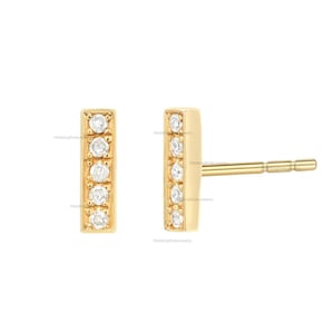 0.15 Ct Natural Diamond Bar Studs, Tiny Helix, Cartilage, Conch Bar Diamond Studs Earrings, 10k-14k Solid Gold Jewelry Bar Diamond Studs