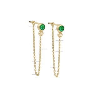 Genuine Zambian Emerald real SI G diamond Chain Drop Earring 14K Solid Yellow Gold Daily wear comfort Earring stone Jewelry Minimalist Gift