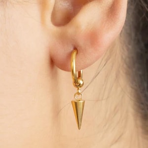 14k Solid Yellow Gold Single Spike Huggie Earring Minimalist Jewelry Dainty Spike Hoops Earring Birthday Gift For Her Promise Christmas Gift