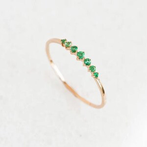 Genuine Emerald Stacking Ring, Solid Gold Green Wedding Rings Minimalist Half Eternity Ring, Handmade Jewlery 14k Solid Gold Emerald Ring