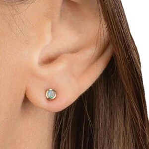 3 mm Ethiopian Opal Studs Earring, Natural Opal Tiny Studs Earring, Minimalist Jewelry 14k Gold Cartilage, Conch, Helix, Daith, Tragus Studs