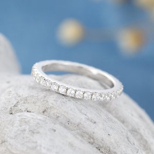 1.3 mm Micro Pave Eternity Diamond Ring, G-H Color, SI Clarity Diamond Full Eternity Stacking Band Ring, 10k/14k/18k Solid Gold Wedding Band