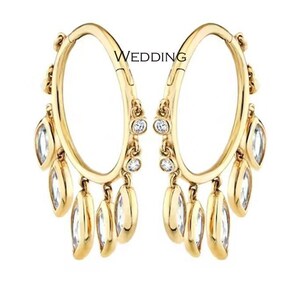 14k Solid Yellow Gold Lab Grown Dangle Moissanite Marquise Hoops Huggie Minimalist Attractive & Beautiful Gold Handmade Jewelry Earring