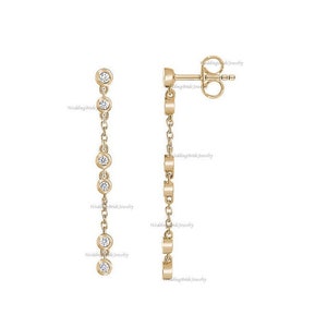 Natural Diamond Dangle Drop Chain Earring Handmade Jewelry 14k Solid Yellow Gold large Dangle Earring Birthday Gift For Girl Customize Stone