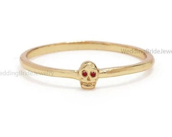 Best Seller Skull Ring Solid 14K Solid Yellow Gold Ruby Skeleton Ring Boho Jewelry Sterling Skull Ring Halloween Jewelry Christmas Gift