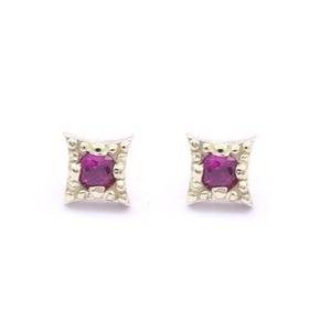 Lindos brincos minúsculos com pedras preciosas de rubi genuíno, brincos quadrados minúsculos em ouro amarelo maciço 14k, joias delicadas para presente de Natal para mulheres