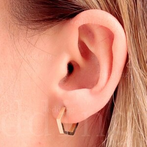 Hexagon Gold Creolen Ohrring, Zierliche Statement Creolen Ohrring, 10k/14k/18k Solid Gold Hexagon Helix, Knorpel, Ohrläppchen Ohrring Geschenk Idee