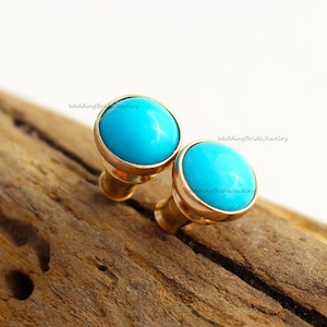 8 MM Round Turquoise Studs Earring Natural Sleeping Beauty Arizona Turquoise in 14k Solid Yellow Gold Button Ball Stud Gift Daily Were