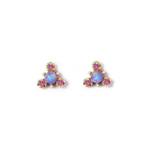 14k Solid Yellow Gold Genuine Natural Opal With Pink Tourmaline Stone Studs Earring Gift For Her Birthstone Studs Women Gift Jewelry