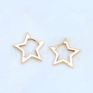 14k Solid Yellow Gold Star Hoops Earring Minimalist Dainty Hoops Star Huggie Celestial Earrings Attractive & Beautiful Gold Handmade Jewelry