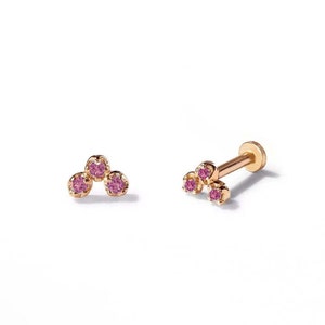 Pendientes pequeños de oro amarillo macizo de 14 k con turmalina rosa natural genuina, joyería minimalista de oro, pendientes de oro macizo, regalo de cumpleaños