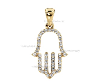 Genuine Mines Natural Diamond Charm Hamsa Diamond Charm Pendant, Solid 14k Gold Delicate Charm Diamond Pendant Gift Proposal Earring Charm