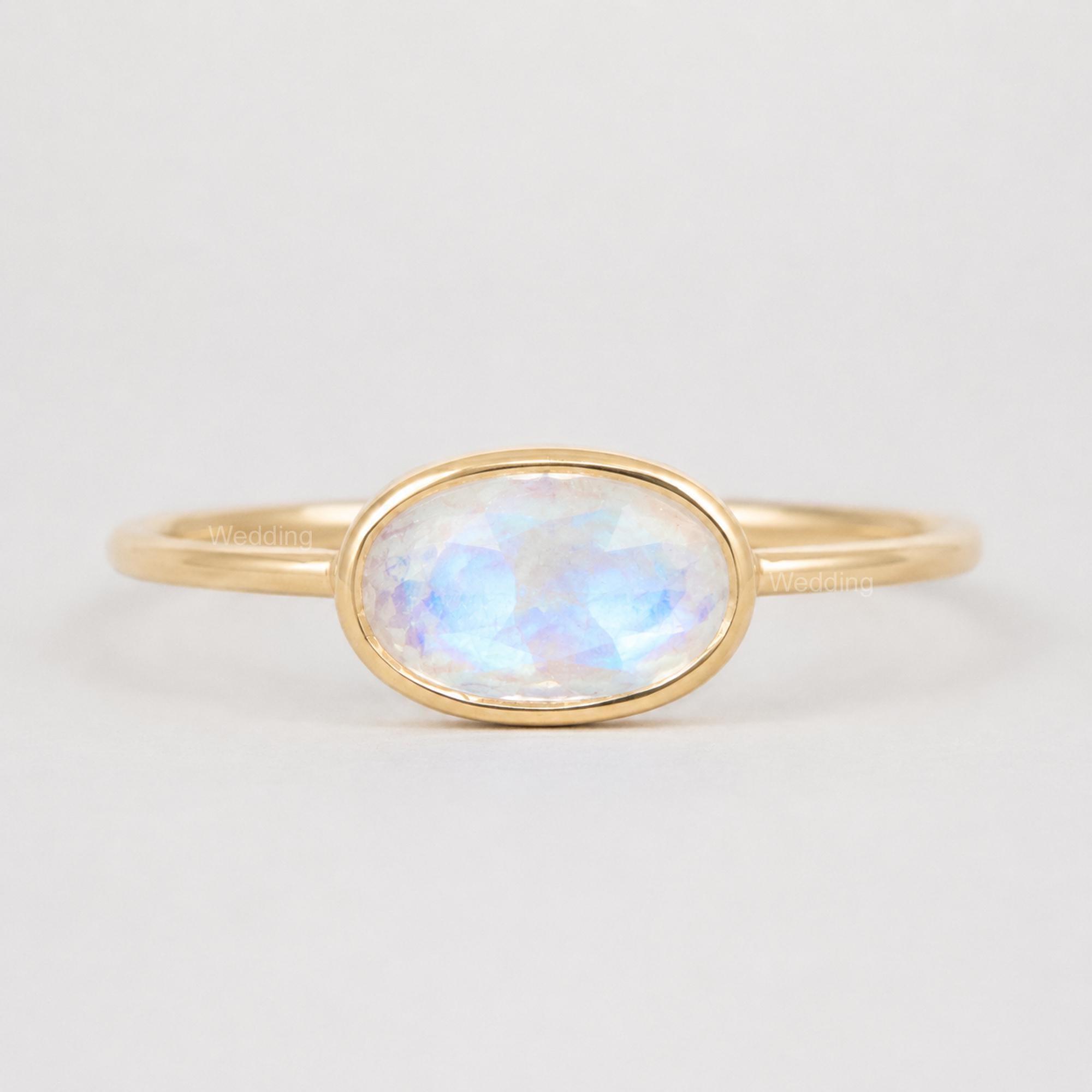 Oval Natural Rainbow Moonstone Ring, Wedding Gift Moonstone Ring, 14kt…