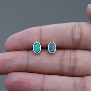 14k Solid White Gold Boulder Opal Studs Earring Gift for Women-Sister Birthday Gift stone Studs Birthday Gift Earring Handmade Jewelry Studs