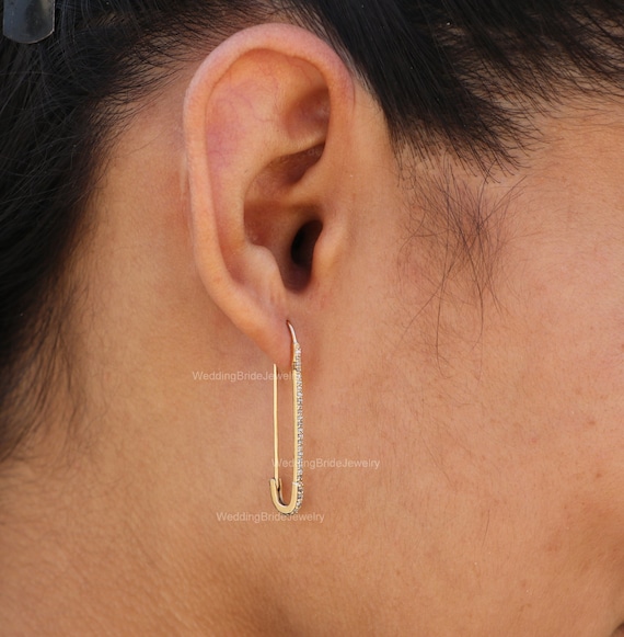 Diamond safety pin earrings shop
