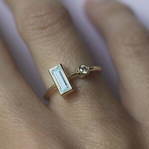 Natural Blue Topaz Baguette Ring, Excellent Cut Natural Diamond Ring, Wedding Gift jewelry 14k Solid Gold Gift Ring, Handmade Jewelry