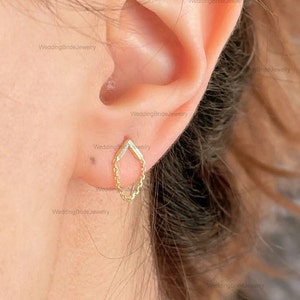 14k Solid Yellow Gold Earring Simple Gold Chain Earring Modern Stud Earrings Chevron Drape Chain Earring dangle Chain Earring Gift For Her