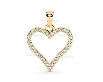 Genuine Mines Natural Diamond Opan Heart Diamond Charm Pendant, Solid 14k Gold Delicate Charm Diamond Pendant Gift For Love Proposal Charm