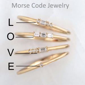 A to Z Custom Morse Code Diamond Ring, Personalized Hidden Message Ring, Elongated  Diamond VVS Clarity Eco-friendly Lab Grown Diamond Rings