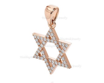 14k Solid Rose Gold echte Minen natürliche Diamant Magen David Charme Anhänger, Statement Hexagon Charm Anhänger Ohrring Charm Geschenk für sich selbst