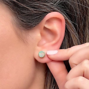 5 mm Round Ethiopian Opal Studs Earring, Bezel Set Natural Opal Earring, 14k Solid Gold Jewelry Earlobe Studs Opal Earring, Birthday Gifts