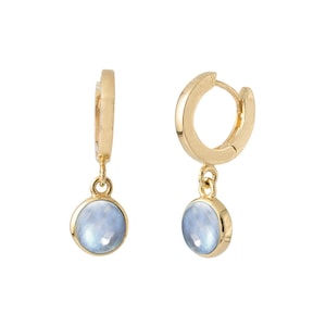 14k Solid Gold Dainty Hoops Dangle Drop Moonstone Charm Earring, Dangle Rainbow Moonstone Hoops Earring, Charm Moonstone Earring Gifts