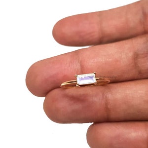 14k Solid Yellow Gold Rainbow Moonstone Ring Minimalist Jewelry Solid Gold 2x4 Baguette Stone Gift Ring For Women Everything Party Gift Ring
