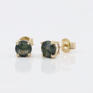 Moss Agate Studs Earring, Inspired by Natural Moss Agate Gemstone Earring, 14k Solid Gold Earlobe Studs Earring Birthday Gift Use Daily Wear