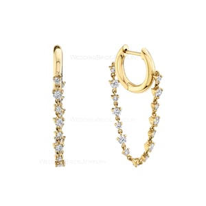 14k Solid Yellow Gold Minimalist Jewelry Genuine G-H Color Diamond Hoops Earring With Chain Lever back Special Gift For Christmas Promise