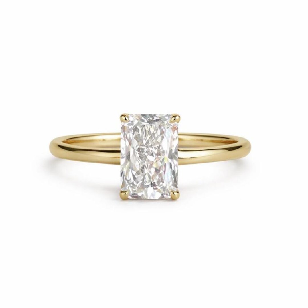 IGI Certificated Rectangle Cut Solitaire Lab Grown Diamond Ring, 18kt ...