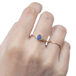 14k Solid Yellow Gold Genuine Solitaire Natural Blue Sapphire Engagement Ring, Studded With Natural Diamond Gold Handmade Wedding Ring