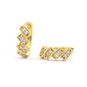 Genuine Diamond Hoops Earrings, Handmade Jewelry 14k Solid Gold Earrings, Brilliant Cut Diamond Hoops Earrings, Dainty Statement Hoops