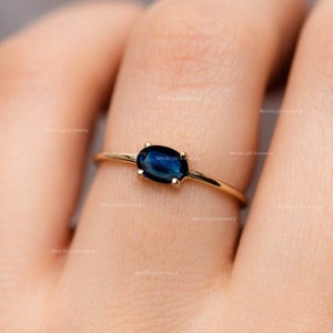 Genuine Blue Sapphire Oval Gemstone Ring Engagement Ring Minimalist Ring Jewelry 14k Solid Yellow Gold Ring Natural Gemstone Gift Ring Her