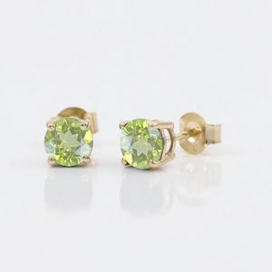 5 mm Round Peridot Dainty Studs Earring, 10k Solid Gold August Birthstone Earring, Minimalist Gold Jewelry Earlobe, Helix Piercing Studs