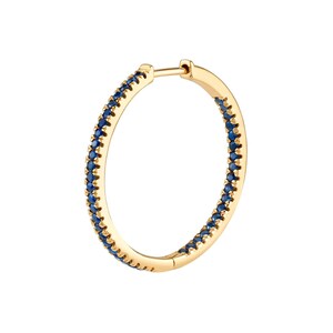 Solid 14K Yellow Gold Natural Blue Sapphire Large In & Outside Hoop Earring Gold Hoop Earrings Tiny Sapphire Hoop Genuine Hoops Earrings