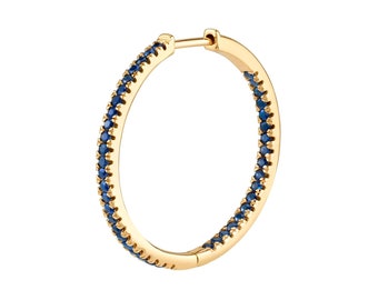 Genuine Blue Sapphire Dainty Large Hoops Earring, Inside-Outside Sapphire Hoop Earrings, 10k Solid Gold Minimalist Jewelry 28 mm Dangle Hoop