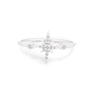 Star Diamond Ring, 14K Solid Gold Natural Dainty North Star Diamond ...