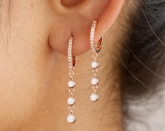 18k Solid Gold Natural Diamond Dangle Drop Hoops Earring, Burmese Style Dangle Drop Earring, Dangle Raindrop Diamond Statement Hoops Earring