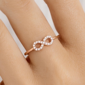 Genuine Real Natural Diamond Infinity Ring, Dainty Stackable Diamond Infinity Band, 14kt/18kt Solid Gold Statement Gift Ring for Christmas
