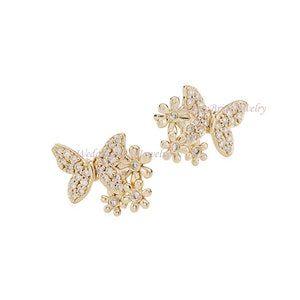 Genuine Mines Natural Diamond Butterfly Studs 18k Yellow Gold Studs minimalist Jewelry Studs Minimal Studs Unique Christmas Gift Studs