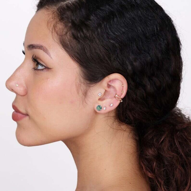 14K White Gold Moss Agate Studs  MAGSTUD main image 1