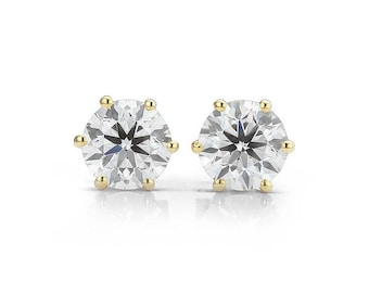 6 mm Lab Diamond Studs Earring, Cartilage-Helix-Conch Diamond Studs Earring, 14kt Solid Gold CVD VVS-2 E/F Lab Diamond Studs Earlobe Earring