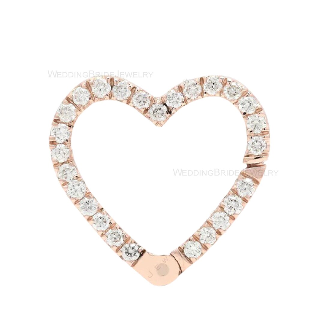 Elongated Heart Shape Gold Pendant Natural Color GH Diamond 14K Solid