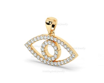 Echter Mines Naturdiamant Evil Eye Charm massiv 14k Gold Anhänger Halskette minimalistischer Charm Anhänger Boho Schmuck Charm Weihnachts Charm