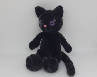 Crochet plush Halloween Black cat Amigurumi Stuffed black cat Plush kitty Crochet animal toys Halloween gift