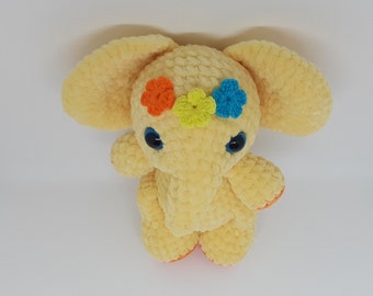 Yellow crochet Elephant plush toy Stuffed Kawaii amigurumi doll Crocheted  Zoo animals