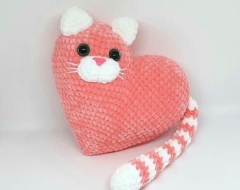 Adorable crochet Heart Cat Stuffed plushie for Valentine&#39;s day Amigurumi animal  Kawaii doll Lover